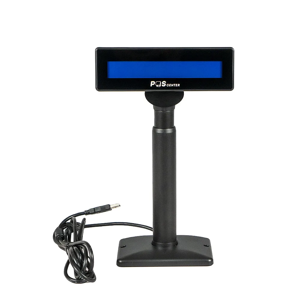 Дисплей покупателя POScenter PCP220 (LCD 2х20, белые символы на синем фоне) черный, подставка, USB кабель 3.0 м, PL2303GS, версия 25, защита от напряжения SMAJ5.0 — фото 1