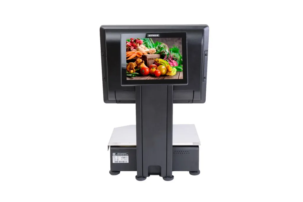 Весы с печатью этикетки POScenter PC200C3V2 со вторым монитором покупателя 8,4" (15", емкостной, RAM 2Gb/HDD 500Gb) Windows 7, черный моноблок Flytech — фото 1