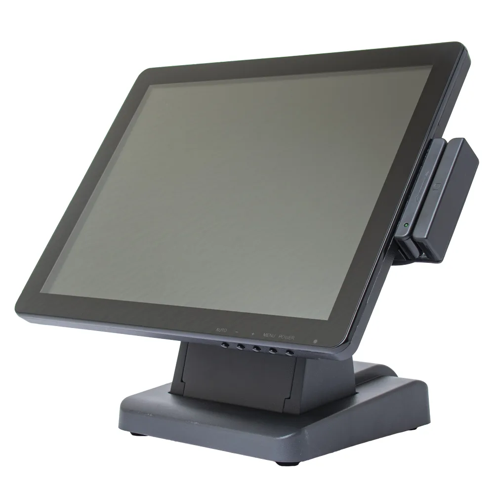 Монитор сенсорный POScenter 15" (Touch, Г- обр. HDMI+VGA+AUX, Spk, двусторонний MSR, БП, подставка ), черный — фото 1